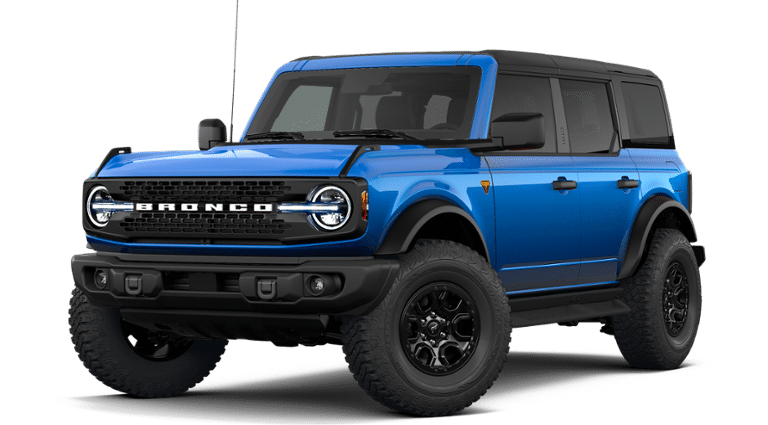 2026 Ford Bronco Badlands in Velocity Blue Metallic — front three-quarter view