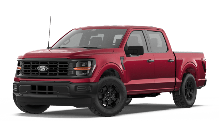 2026 Ford F-150 STX in Ruby Red Metallic Tinted Clearcoat — front three-quarter view